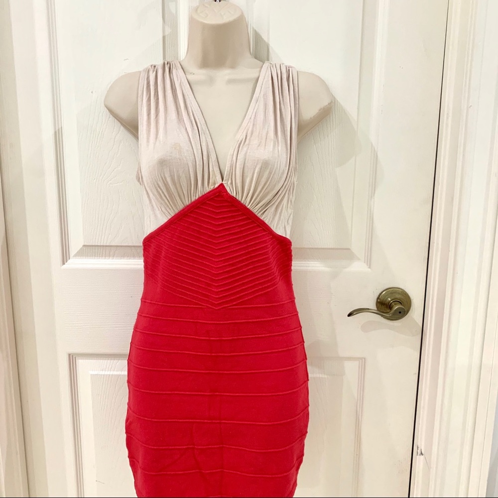 Hot Miami styles cream and coral bandage dress